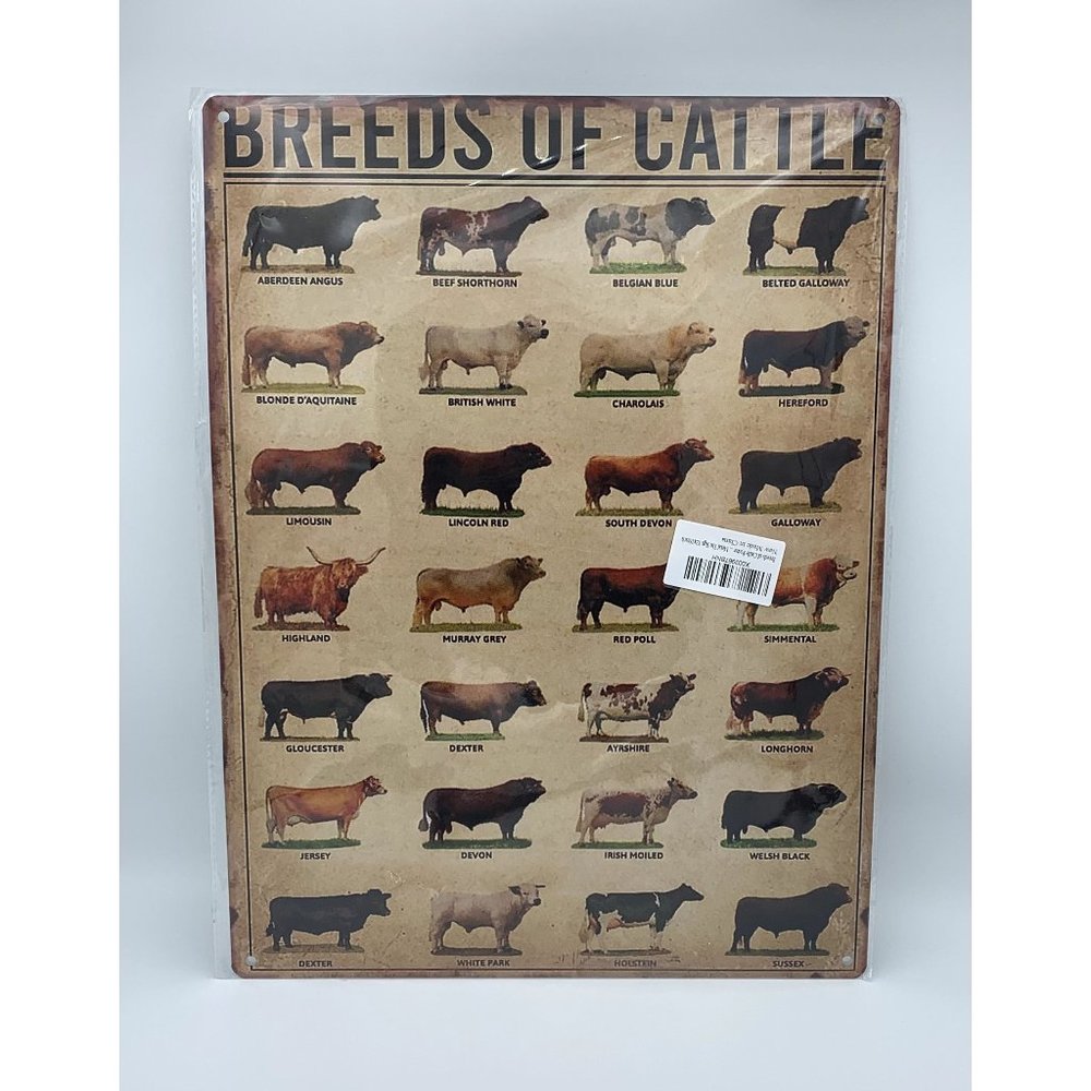 28 Breeds Of Cattle Farm Tin Sign 12 x 16" , Portrait, NEW
